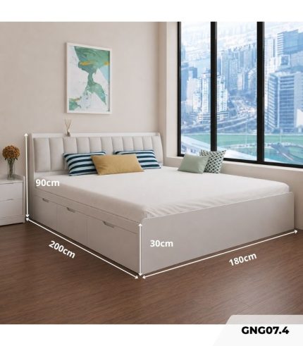 Giường gỗ GNG07.4 180x200 - Trắng