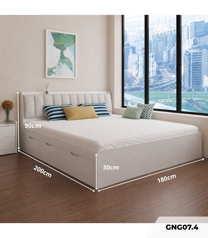 Giường gỗ GNG07.4 180x200 - Trắng