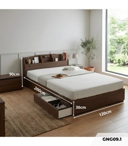 Giường gỗ GNG09.1 120x200 - Vân gỗ đậm