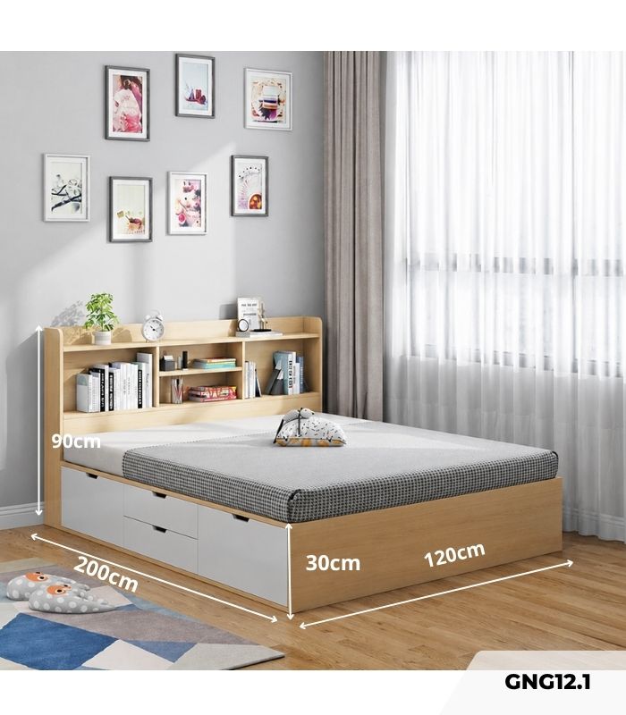 Giường gỗ GNG12.1 120x200 - Vân gỗ nhạt