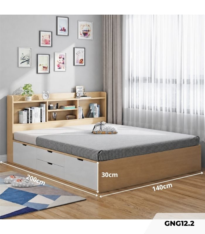 Giường gỗ GNG12.2 140x200 - Vân gỗ nhạt