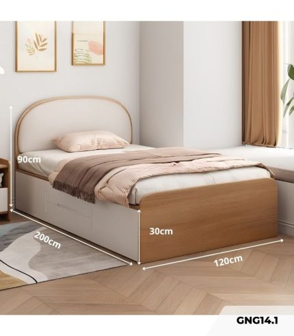 Giường gỗ GNG14.1 120x200 - Vân gỗ nhạt kết hợp Trắng