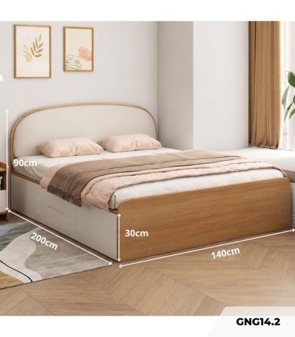 Giường gỗ GNG14.2 140x200 - Vân gỗ nhạt kết hợp Trắng