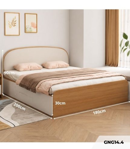 Giường gỗ GNG14.4 180x200 - Vân gỗ nhạt kết hợp Trắng