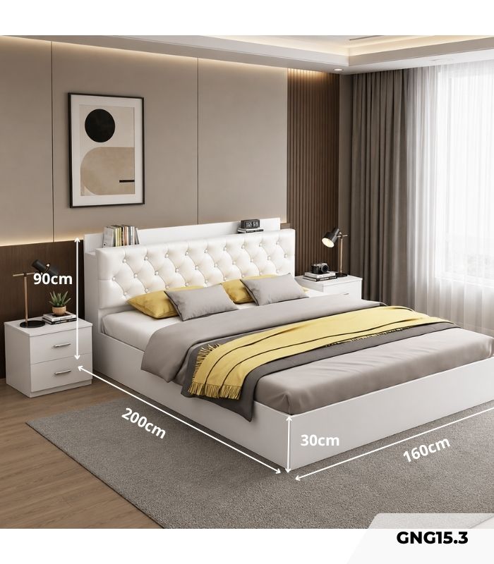 Giường gỗ GNG15.3 160x200 - Trắng