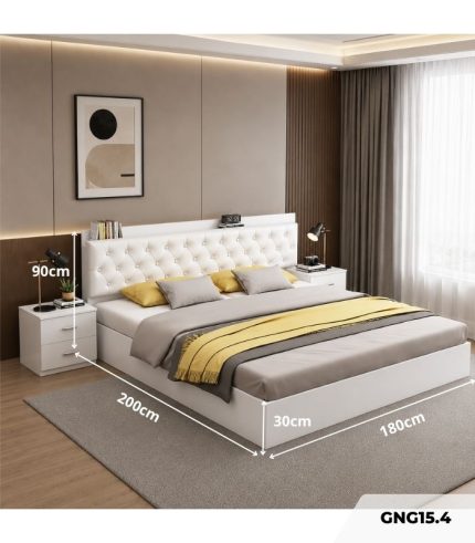 Giường gỗ GNG15.4 180x200 - Trắng
