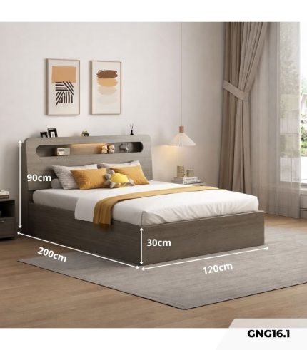 Giường gỗ GNG16.1 120x200 - Vân gỗ xám