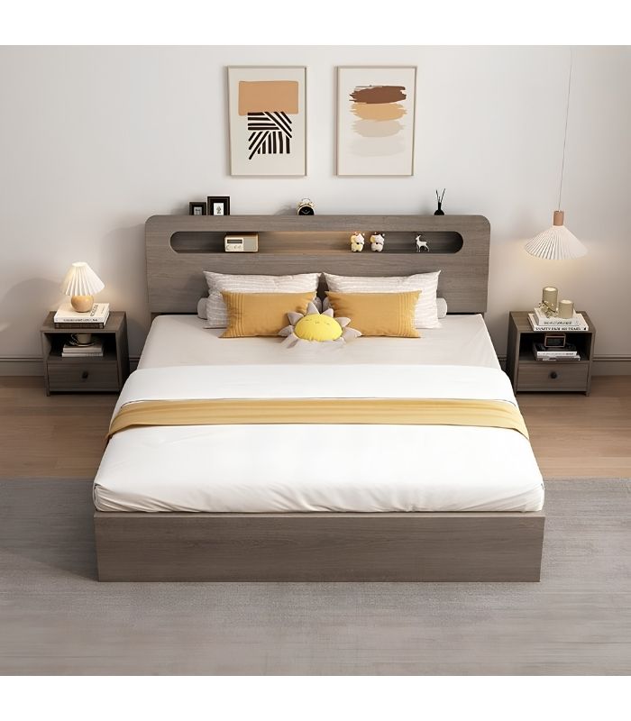 Giường gỗ GNG16.2 140x200 - Vân gỗ xám