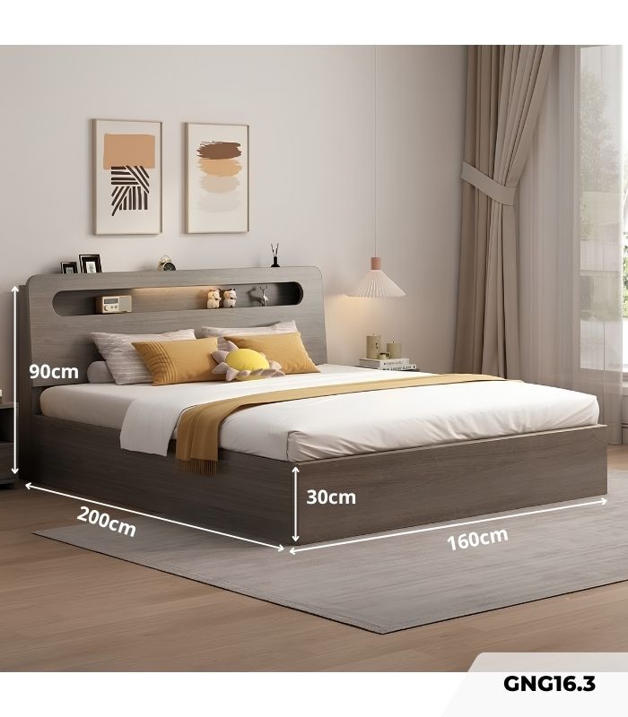 Giường gỗ GNG16.3 160x200 - Vân gỗ xám