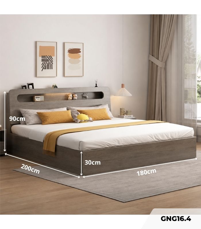 Giường gỗ GNG16.4 180x200 - Vân gỗ xám
