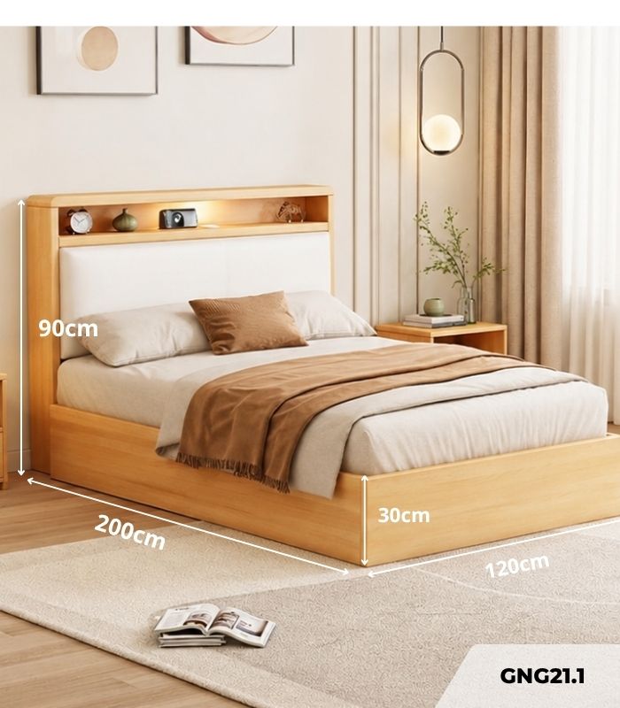 Giường gỗ GNG21.1 120x200 - Vân gỗ nhạt