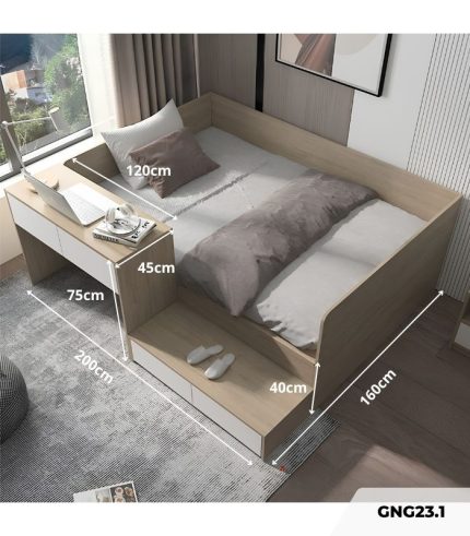 Giường gỗ GNG23.1 160x200 - Vân gỗ nhạt