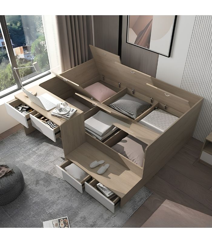 Giường gỗ GNG23.1 169x200 - Vân gỗ nhạt