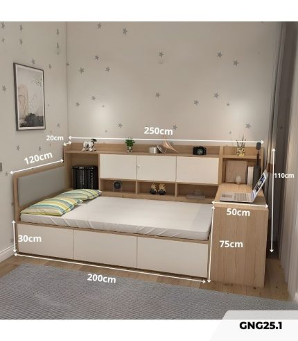 Giường gỗ GNG25.1 120x200 - Vân gỗ nhạt