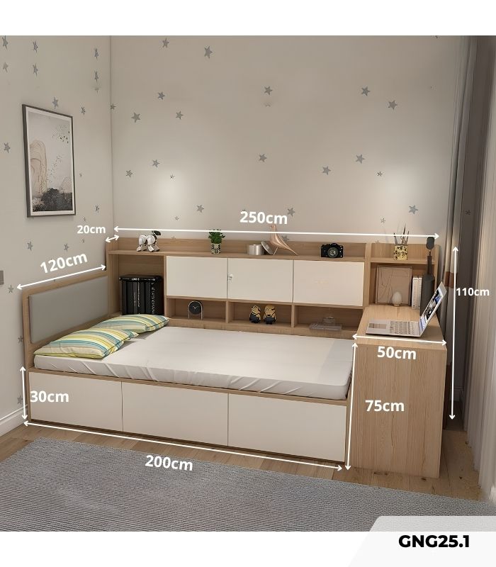 Giường gỗ GNG25.1 120x200 - Vân gỗ nhạt