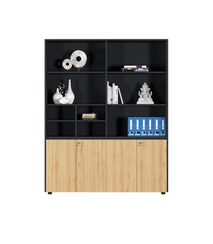 Tủ hồ sơ TH14.2 180x200 - Đen kết hợp Vân gỗ nhạt
