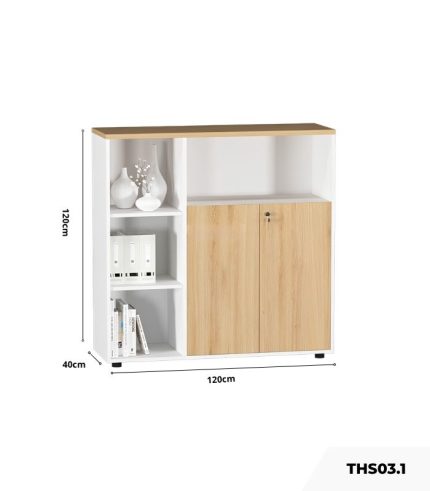 Tủ hồ sơ THS03.1 120x120 - Vân gỗ nhạt kết hợp Trắng