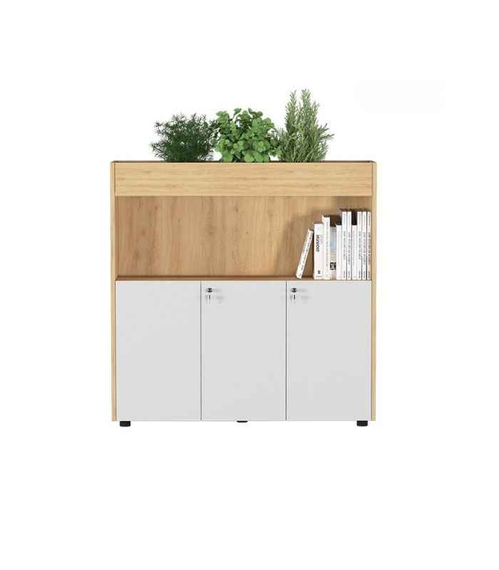 Tủ hồ sơ THS04.12 120x120 - Vân gỗ nhạt kết hợp Trắng