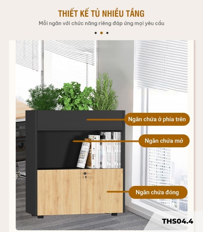 Tủ hồ sơ THS04.4 80x90 - Vân gỗ nhạt kết hợp Đen