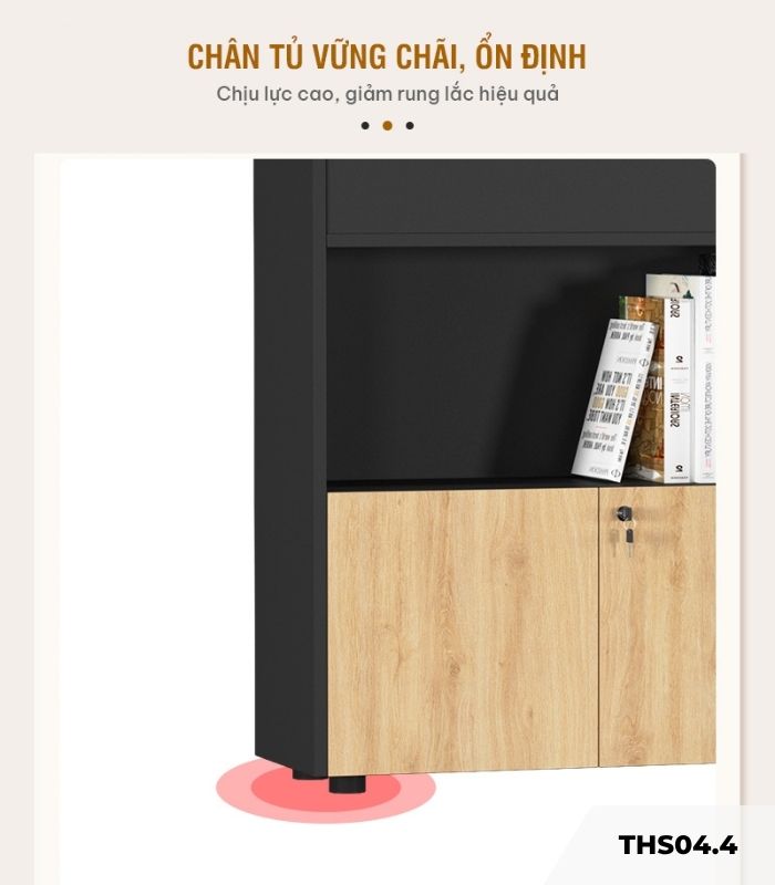 Tủ hồ sơ THS04.4 80x90 - Vân gỗ nhạt kết hợp Đen