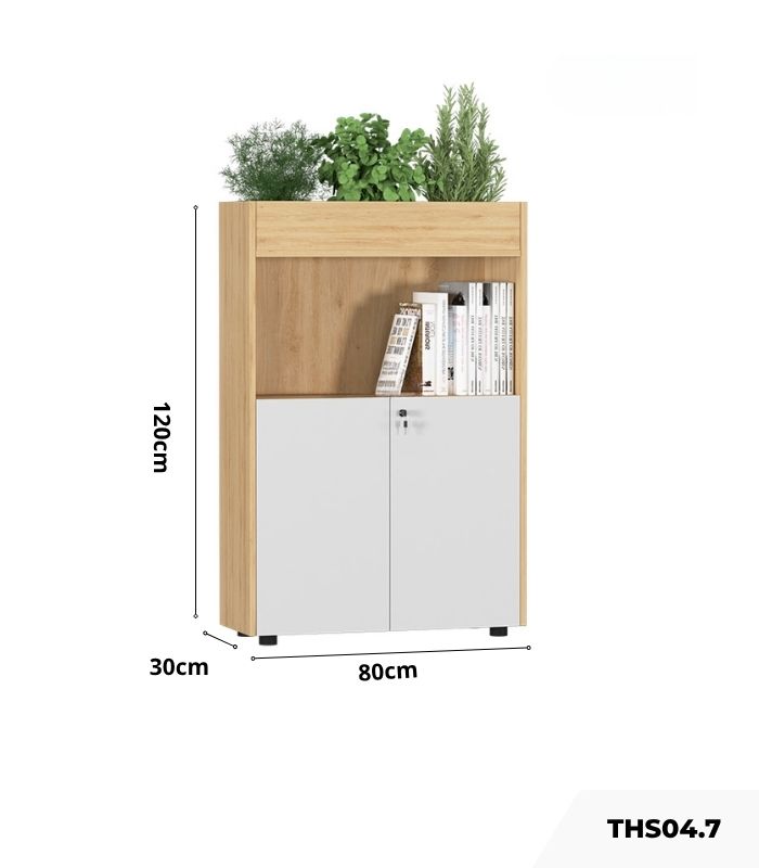Tủ hồ sơ THS04.7 80x120 - Vân gỗ nhạt kết hợp Trắng