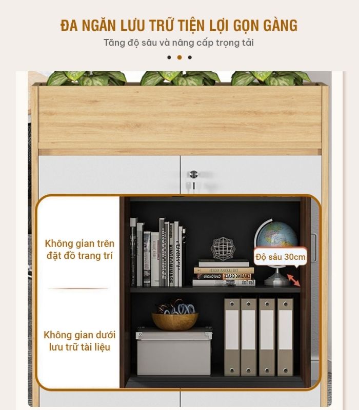 Tủ hồ sơ THS06.5 80x120 - Vân gỗ kết hợp Trắng