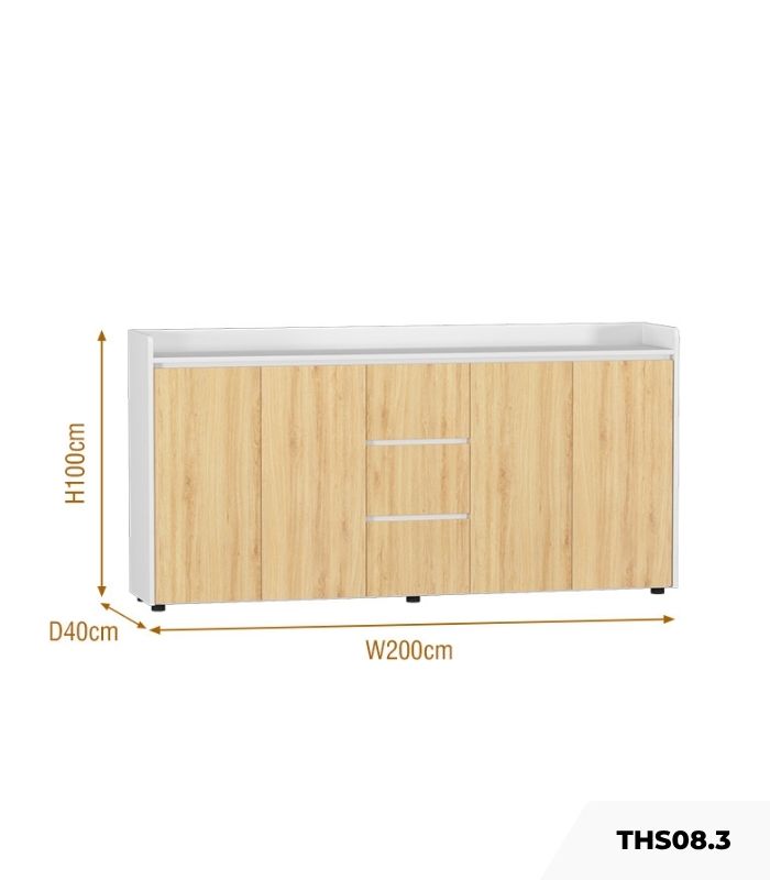 Tủ hồ sơ THS08.3 200x100 - Vân gỗ nhạt kết hợp Trắng