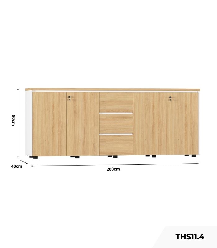 Tủ hồ sơ THS11.4 200x80 - Vân gỗ kết hợp Trắng