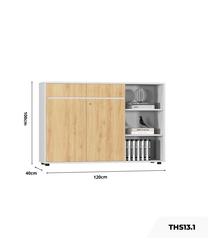 Tủ hồ sơ THS13.1 120x100 - Vân gỗ nhạt kết hợp Trắng