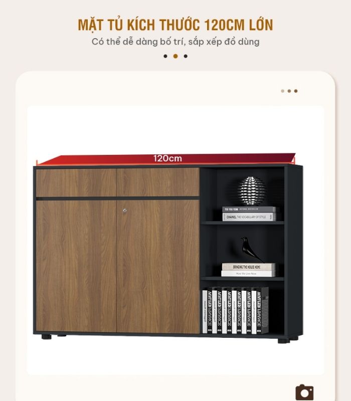 Tủ hồ sơ THS13.2 120x100 - Vân gỗ đậm kết hợp Trắng