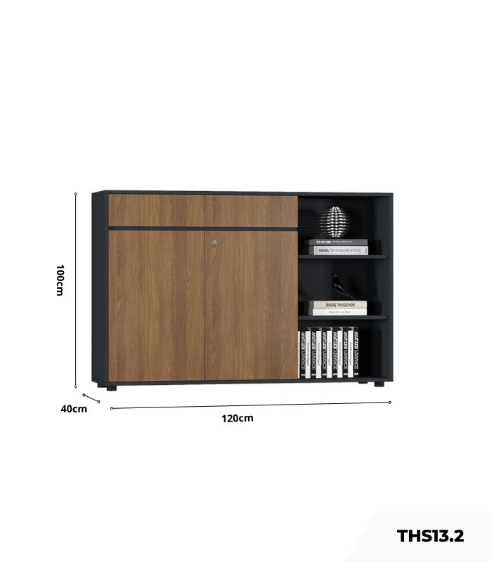 Tủ hồ sơ THS13.1 120x100 - Vân gỗ nhạt kết hợp Trắng