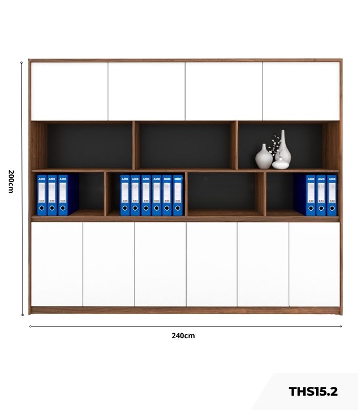 Tủ hồ sơ THS15.2 240x200 - Trắng kết hợp Vân gỗ đậm