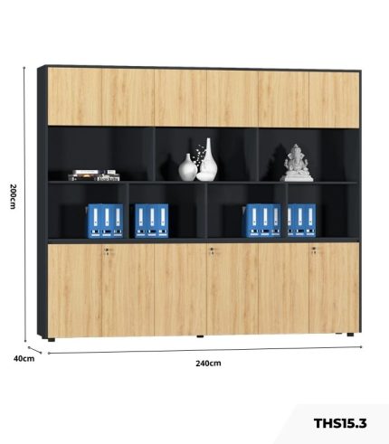 Tủ hồ sơ THS15.3 240x200 - Vân gỗ nhạt kết hợp Đen