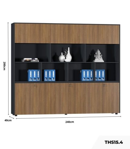 Tủ hồ sơ THS15.4 240x200 - Vân gỗ đậm kết hợp Đen