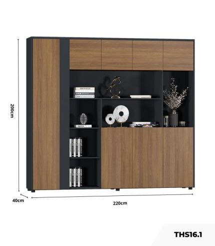 Tủ hồ sơ THS16.1 220x200 - Vân gỗ đậm kết hợp Đen