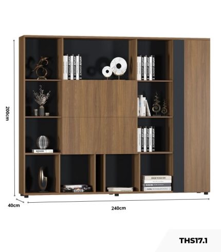 Tủ hồ sơ THS17.1 240x200 - Vân gỗ đậm kết hợp Đen