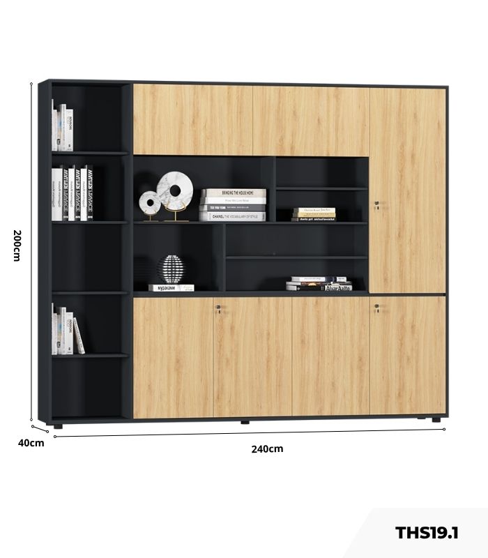 Tủ hồ sơ THS19.1 240x200 - Vân gỗ nhạt kết hợp Đen