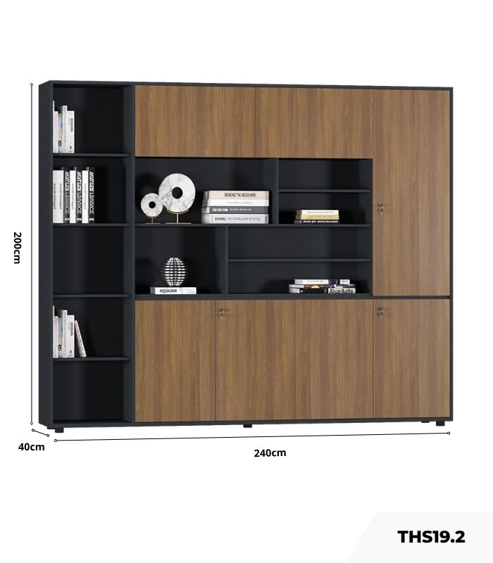 Tủ hồ sơ THS19.2 240x200 - Vân gỗ đậm kết hợp Đen
