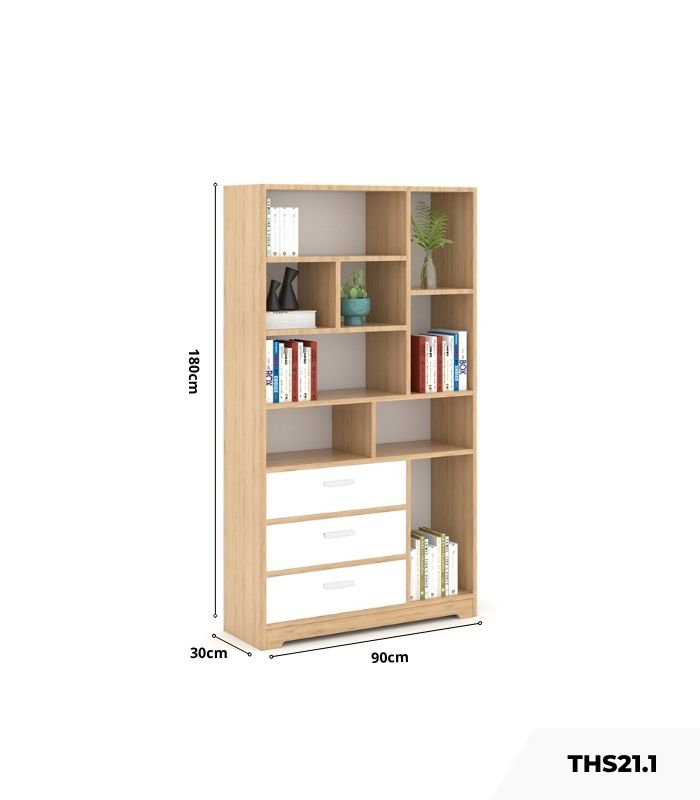 Tủ hồ sơ THS21.1 90x180 - Trắng kết hợp Vân gỗ nhạt
