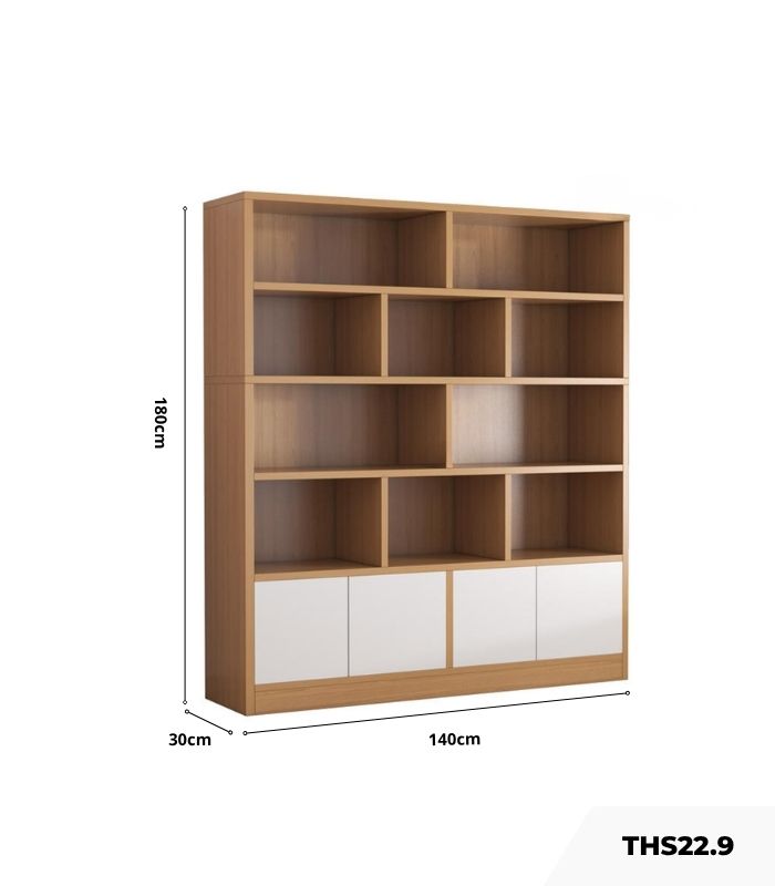 Tủ hồ sơ THS22.9 140x180 - Vân gỗ nhạt kết hợp Trắng