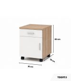 Tab Di Động 2 Ngăn TDD17.1 35x35x60 - Vân gỗ đậm kết hợp Trắng