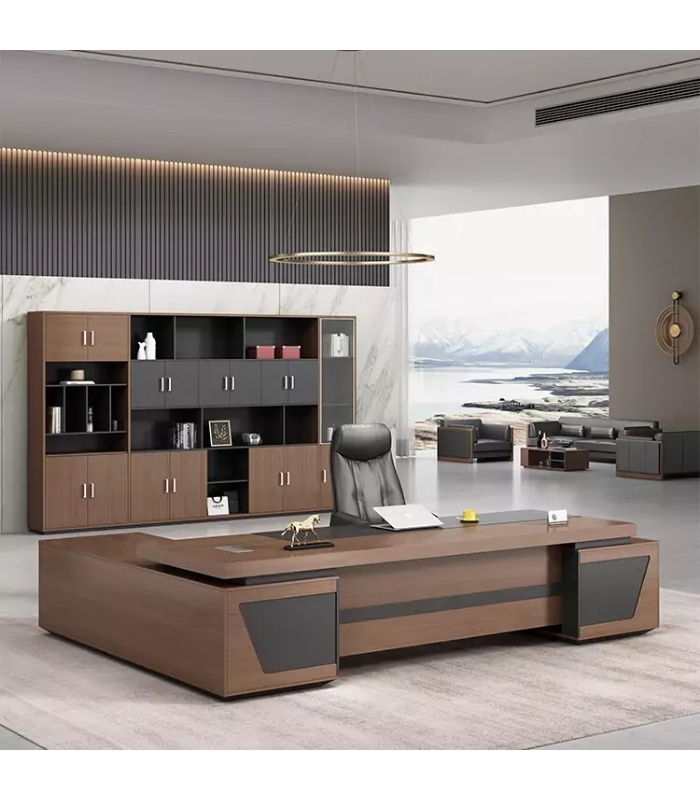 Bàn giám đốc BGD11.1 180x160 - Vân gỗ đậm