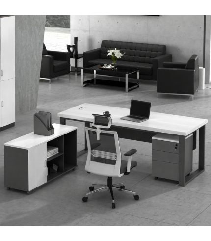 Bàn giám đốc BGD29.2 160x120 - Trắng kết hợp Ghi