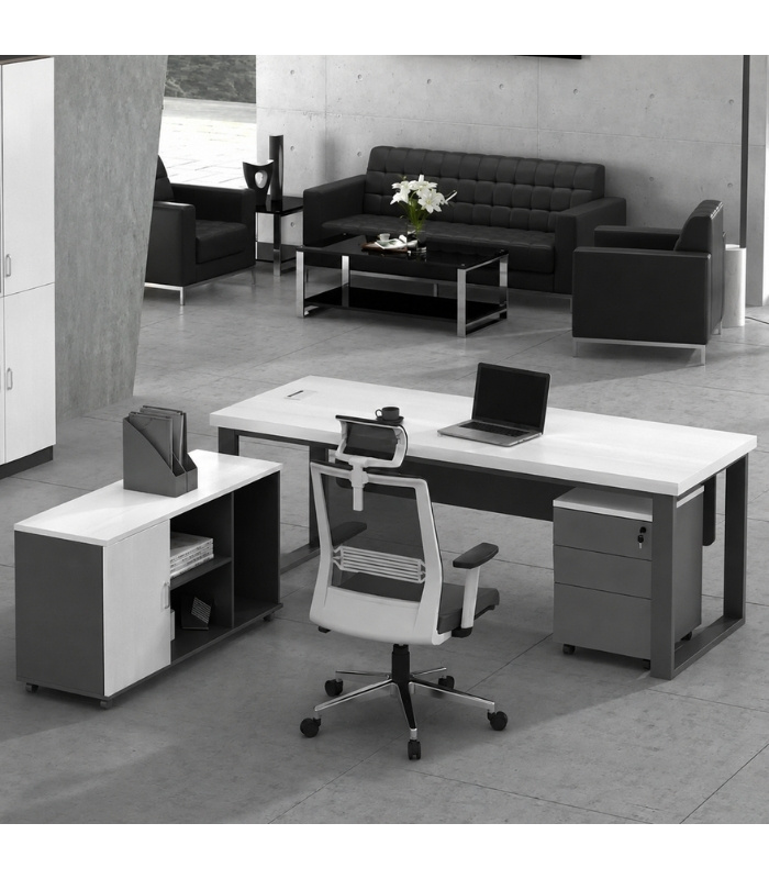 Bàn giám đốc BGD29.2 160x120 - Trắng kết hợp Ghi