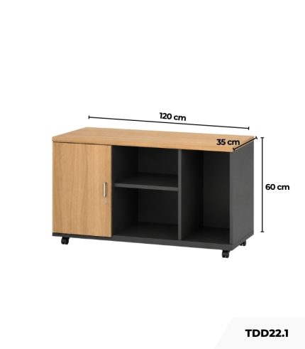 Tủ Phụ Di Động TDD22.1 120x35x60 - Vân gỗ đậm kết hợp Ghi