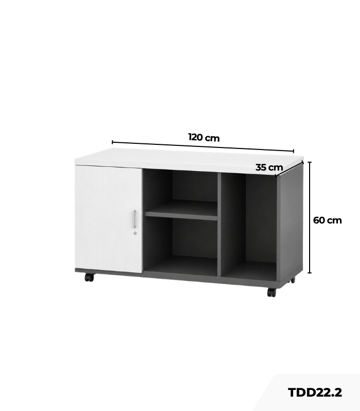 Tủ Phụ Di Động TDD22.2 120x35x60 - Trắng kết hợp Ghi