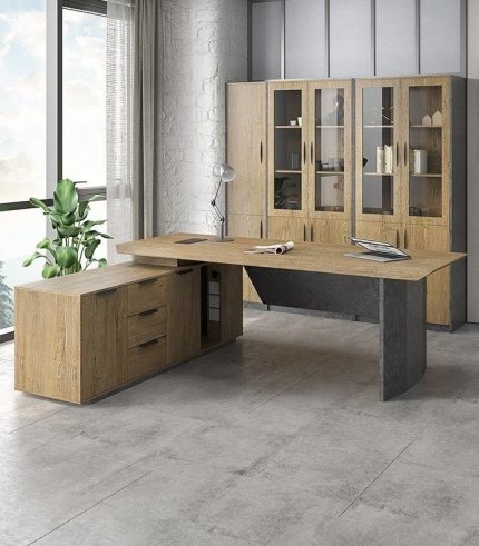 Bàn giám đốc BGD23.1 180x150 - Vân gỗ kết hợp Ghi