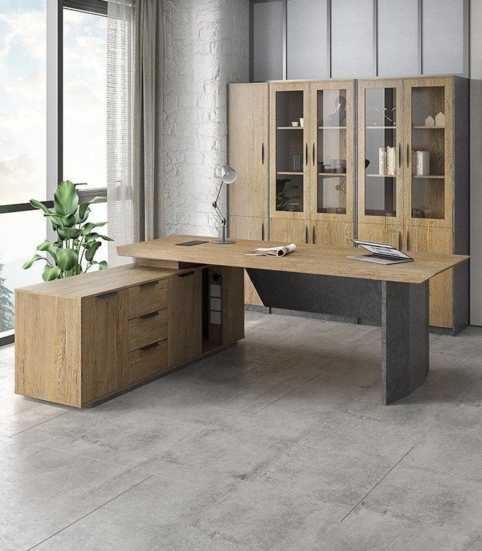 Bàn giám đốc BGD23.1 180x150 - Vân gỗ kết hợp Ghi