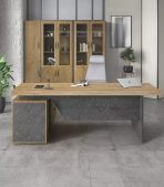 Bàn giám đốc BGD23.1 180x150 - Vân gỗ kết hợp Ghi