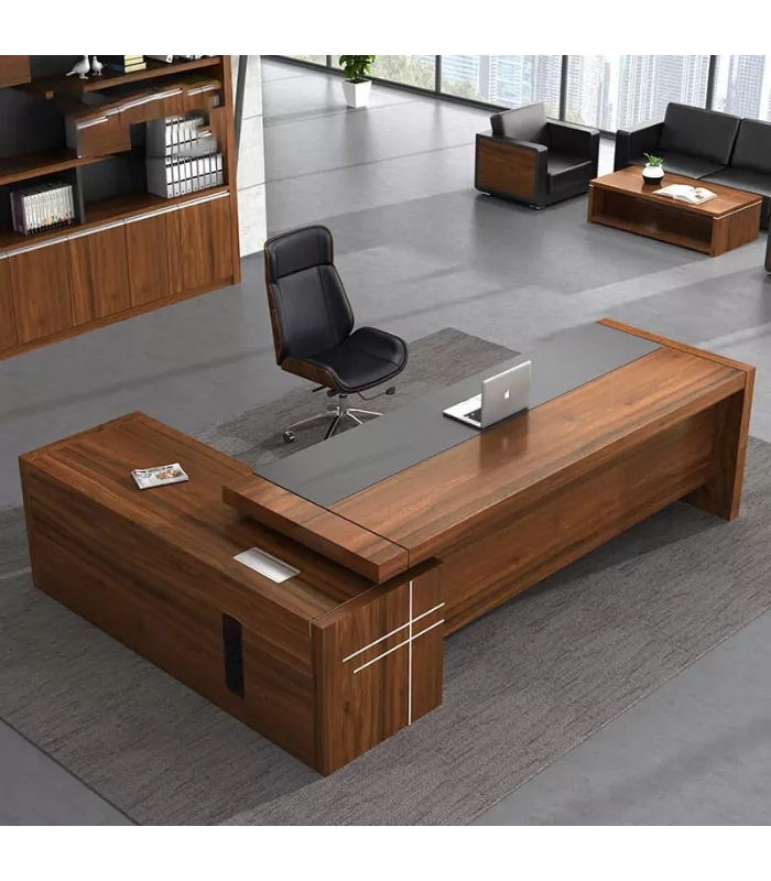 Bàn giám đốc BGD25.1 180x140 - Vân gỗ đậm